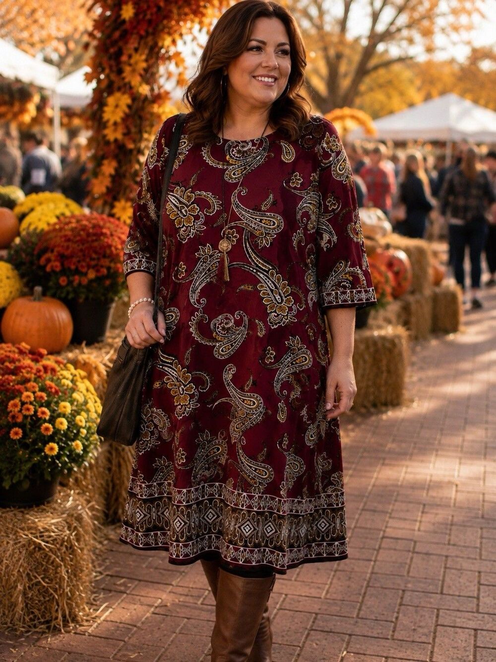 Sandra Darren 2X Burgundy Paisley Tunic Dress 3/4 Sleeve Stretch Plus